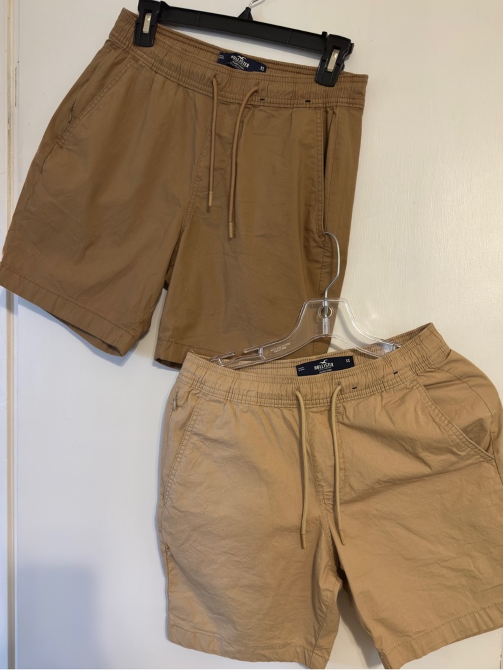 2 pair Hollister Jogger Shorts Mens XS Khaki 6"  Epic Flex Stretch Brown /Tan